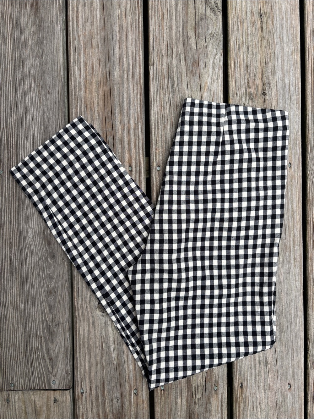 J Jill Black Gingham Cotton Stretch Ankle Pants Size 6 Slim Straight Leg Pull On